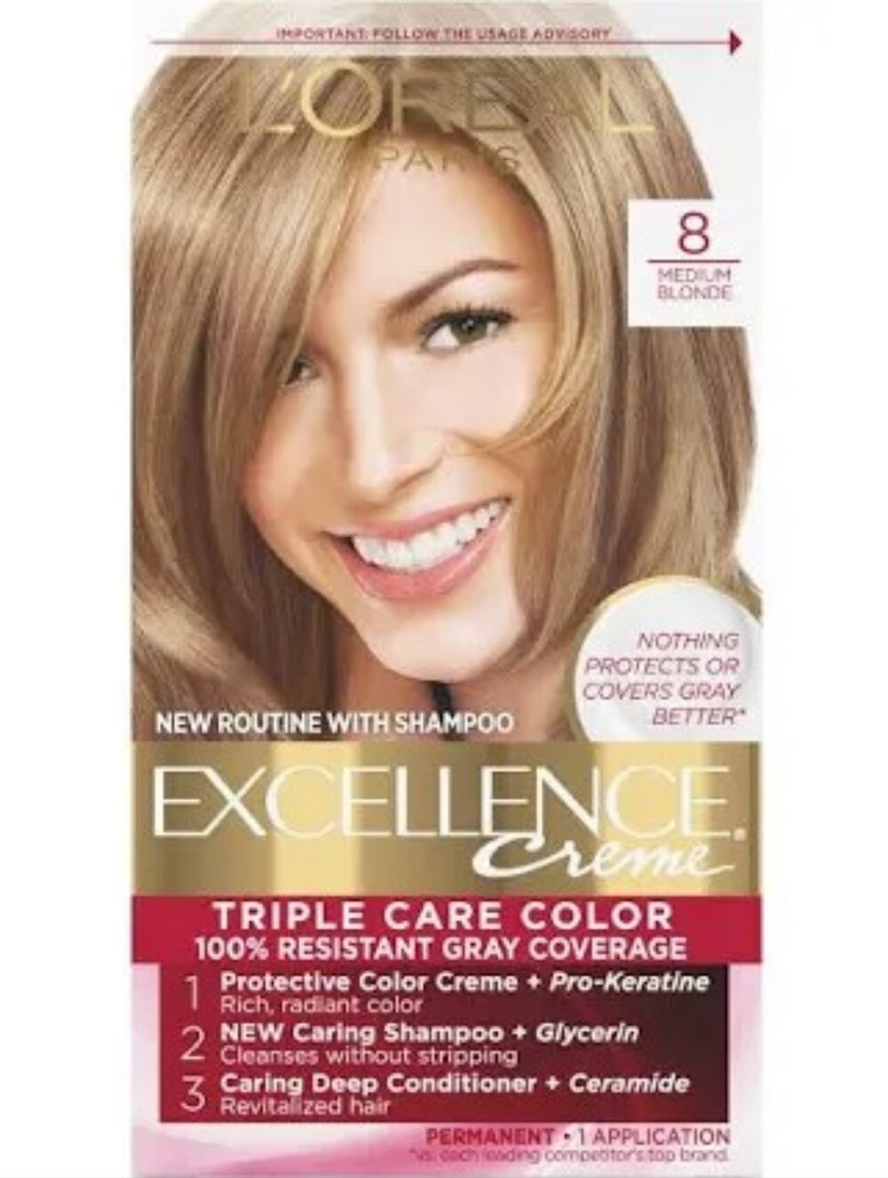 New L'Oreal Paris Excellence Creme Permanent Care Hair Color, 8 Medium Blonde